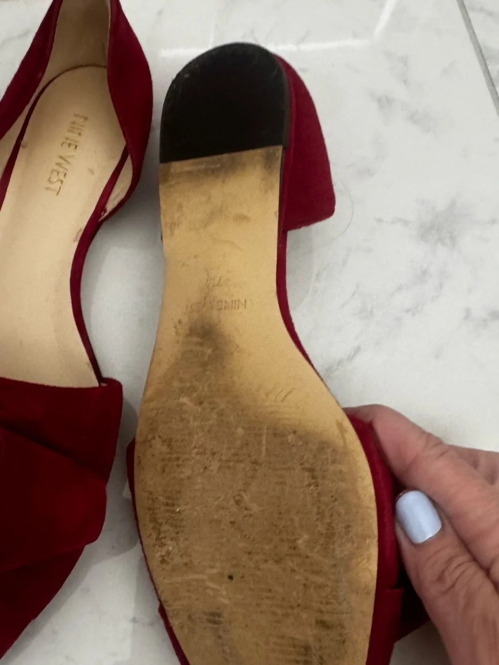 Nine West Burgundy Suede Pointed D'Orsay Flats with Knot Bow